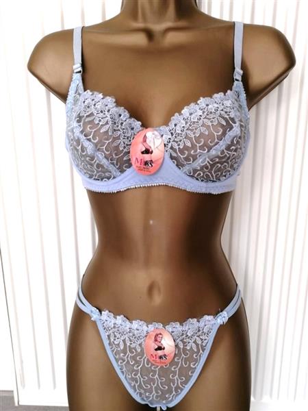 Grote foto zachtblauwe doorzichtige bh met string b cups kleding dames ondergoed en lingerie