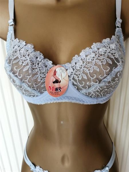 Grote foto zachtblauwe doorzichtige bh met string b cups kleding dames ondergoed en lingerie