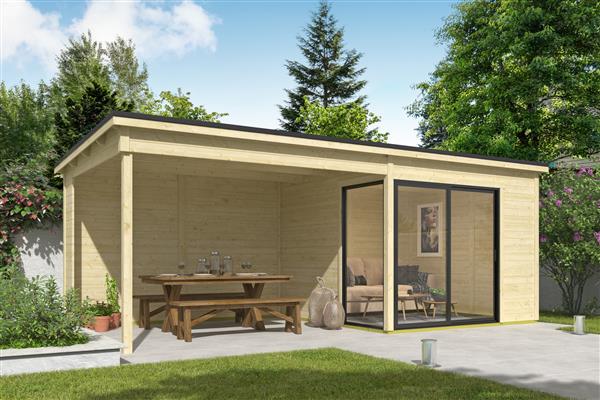 Grote foto blokhut met overkapping julia 295x295 vuren tuin en terras tuinhuisjes en blokhutten