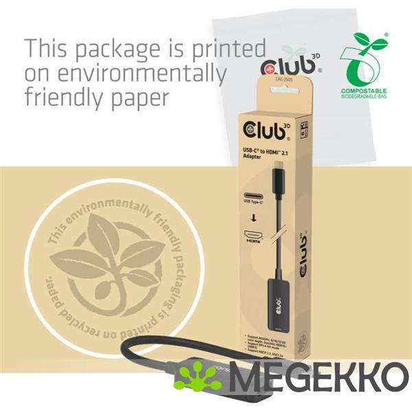 Grote foto club3d usb c naar hdmitm 2.1 adapter 8k60hz computers en software overige computers en software