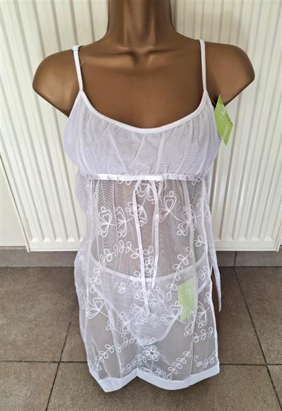 Grote foto chique witte doorzichtige babydoll met string kleding dames ondergoed en lingerie