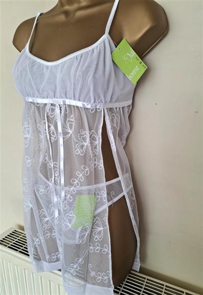 Grote foto chique witte doorzichtige babydoll met string kleding dames ondergoed en lingerie