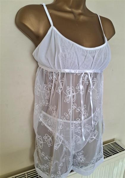 Grote foto chique witte doorzichtige babydoll met string kleding dames ondergoed en lingerie