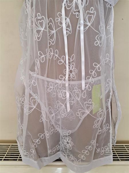 Grote foto chique witte doorzichtige babydoll met string kleding dames ondergoed en lingerie