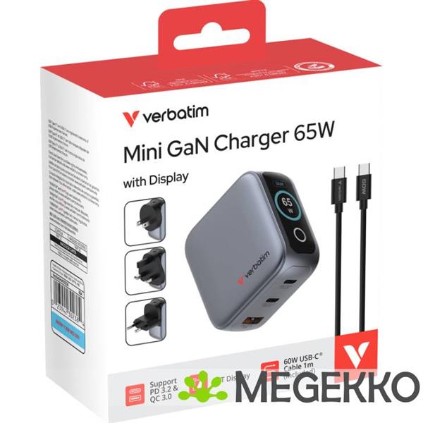 Grote foto verbatim mini gan charger 65w with display computers en software overige