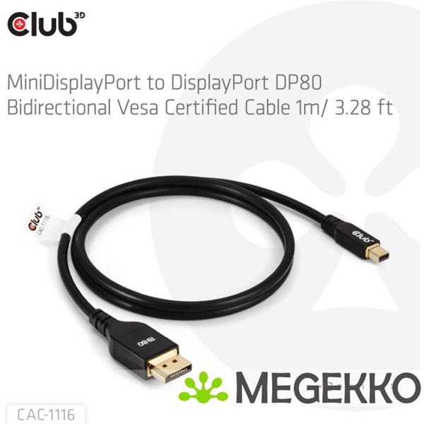 Grote foto club3d mini displayporttm to displayporttm bi directional vesa dp80 certified cable m m 1m 3.28ft computers en software overige