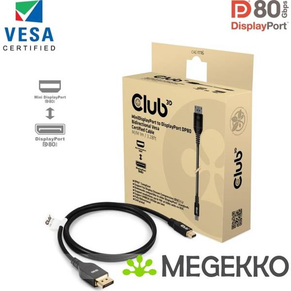 Grote foto club3d mini displayporttm to displayporttm bi directional vesa dp80 certified cable m m 1m 3.28ft computers en software overige