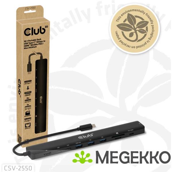 Grote foto club3d 10 1 portable dock usb type c 10gbps to hdmitm 8k30hz pd3.1 max.140watt computers en software overige computers en software