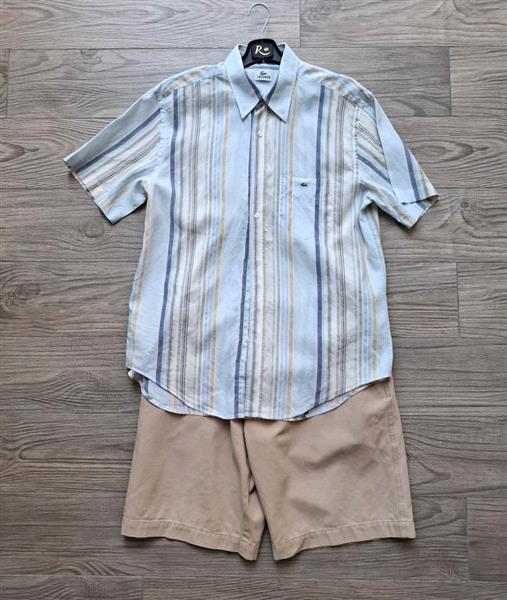 Grote foto vintage gestreept linnen overhemd lacoste 42 kleding heren overhemden