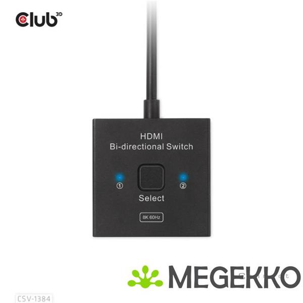 Grote foto club3d hdmi 2 in 1 bi directional switch for 8k60hz or 4k120hz computers en software videokaarten