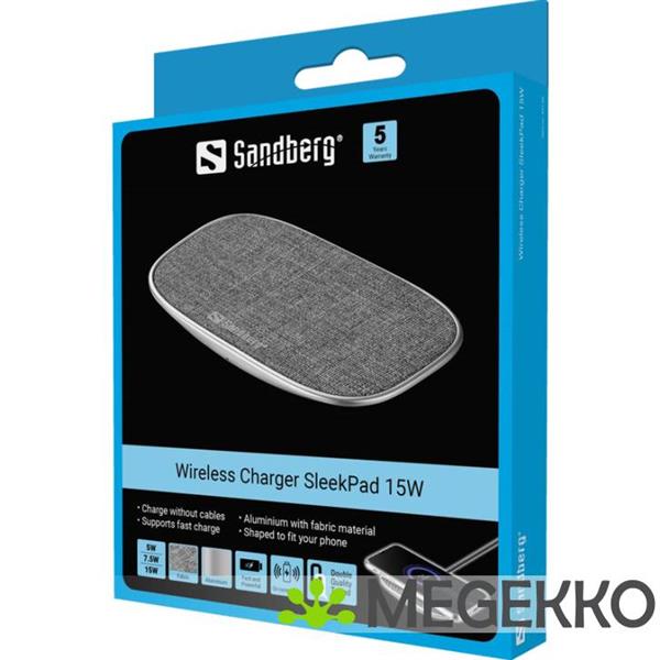 Grote foto sandberg wireless charger deck 15w universeel aluminium grijs usb draadloos opladen binnen computers en software overige