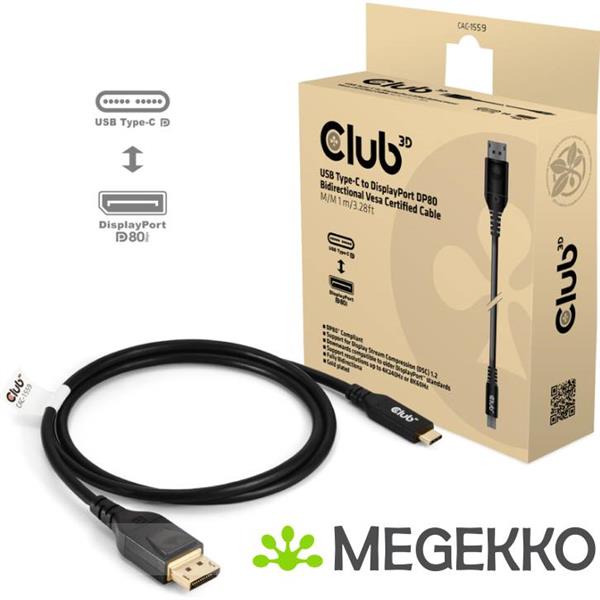 Grote foto club3d usb type c cable to dp 2.1 bi directional vesa dp80 certified cable m m 1m 3.28ft computers en software overige