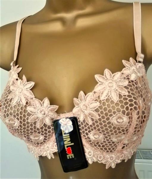 Grote foto chique goudbeige bh met slip d cups kleding dames ondergoed en lingerie