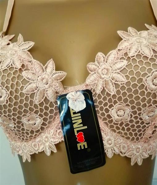 Grote foto chique goudbeige bh met slip d cups kleding dames ondergoed en lingerie