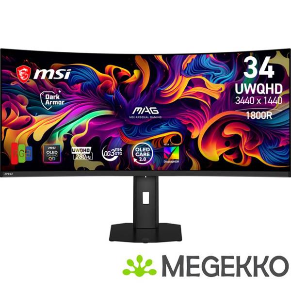 Grote foto msi mag 341cqp qd oled x28 computer monitor 86 4 cm 34 3440 x 1440 pixels ultrawide quad hd zwart computers en software overige computers en software