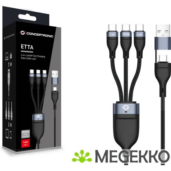 Grote foto conceptronic etta06b15c usb 2.0 100w usb type a c 3x usb type c 1.5m computers en software overige
