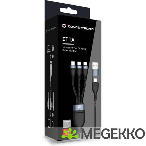 Grote foto conceptronic etta06b15c usb 2.0 100w usb type a c 3x usb type c 1.5m computers en software overige