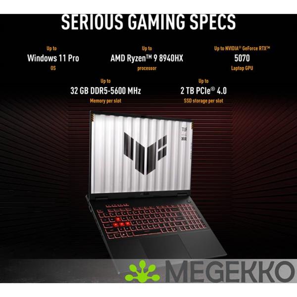 Grote foto asus tuf gaming a16 fa608um rv253w 16 amd ryzen 7 rtx 5060 gaming laptop computers en software overige computers en software