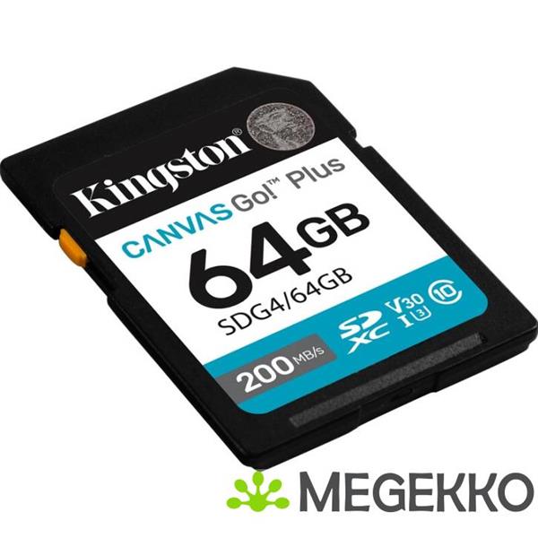 Grote foto kingston technology 64gb sdxc canvas go plus gen4 200mb s c10 uhs i u3 v30 computers en software geheugens