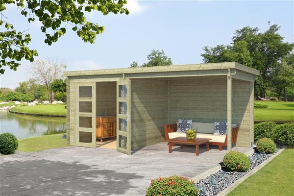 Grote foto blokhut met overkapping helena 472x230 vuren tuin en terras tuinhuisjes en blokhutten