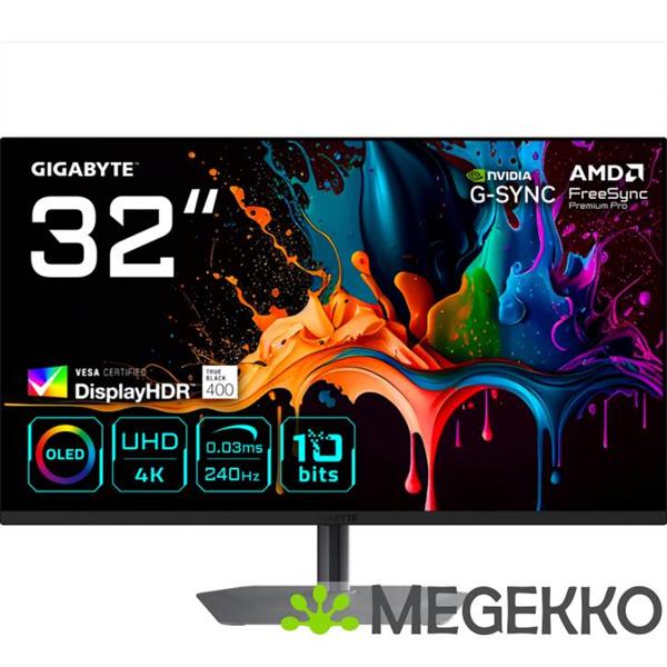 Grote foto gigabyte mo32u2 32 4k ultra hd 240hz qd oled gaming monitor computers en software overige computers en software