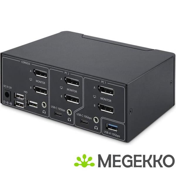 Grote foto startech.com 2 port dual monitor displayport kvm switch 8k 60hz 4k 144hz dp 1.4 2x usb 10gbps p computers en software netwerkkaarten routers en switches