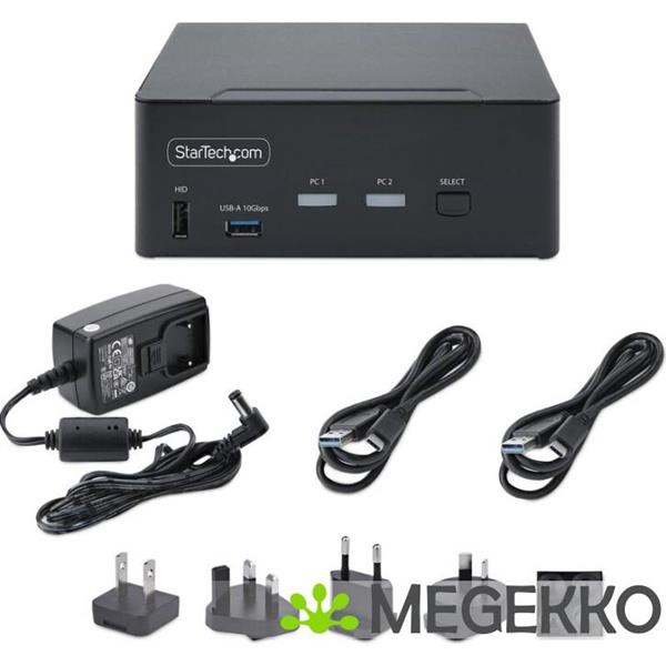 Grote foto startech.com 2 port dual monitor displayport kvm switch 8k 60hz 4k 144hz dp 1.4 2x usb 10gbps p computers en software netwerkkaarten routers en switches