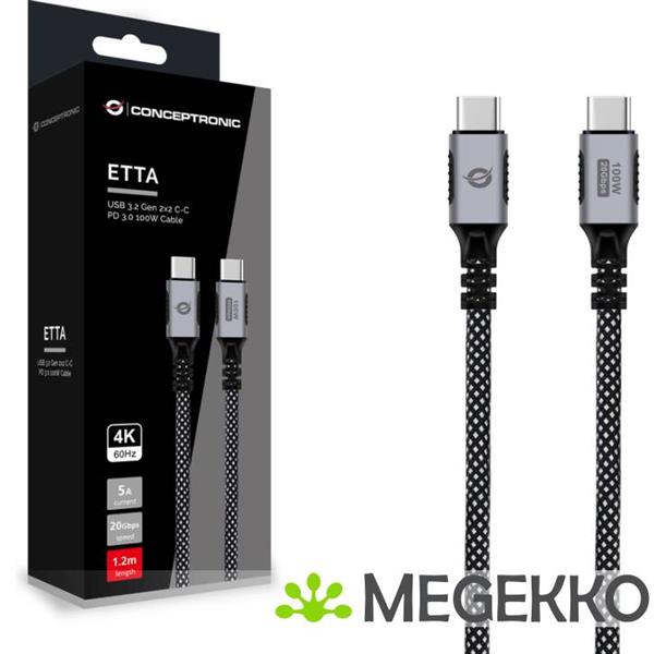 Grote foto conceptronic etta07b12 usb 3.2 gen 2x2 20gbps 100w usb type c 1.2m computers en software overige