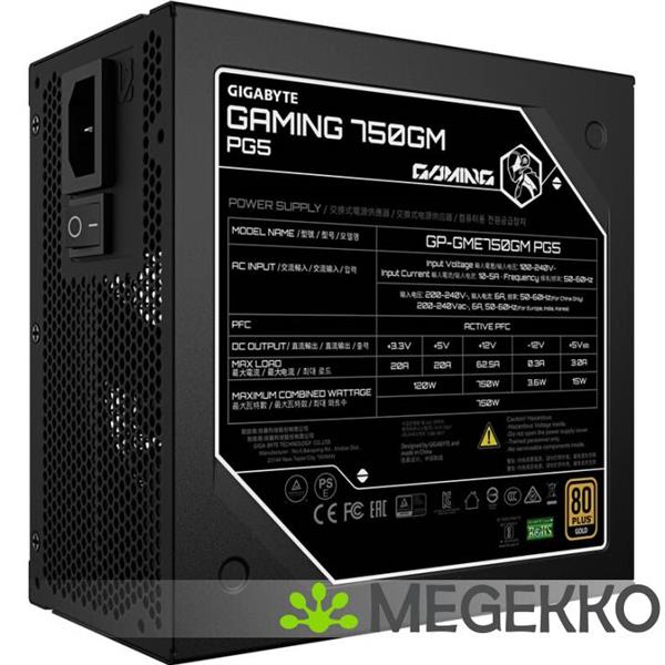 Grote foto gigabyte gaming 750gm pg5 power supply unit 750 w 20 4 pin atx atx zwart computers en software overige
