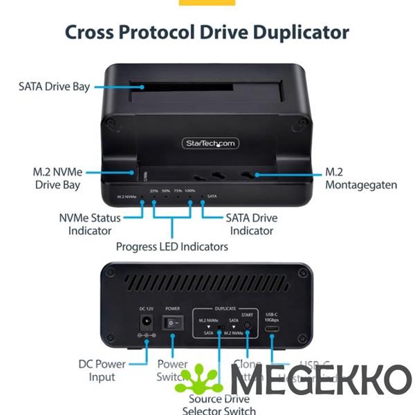 Grote foto startech.com m.2 nvme naar 2.5 3.5 sata drive duplicator dual bay standalone ssd cloner copier en computers en software overige computers en software