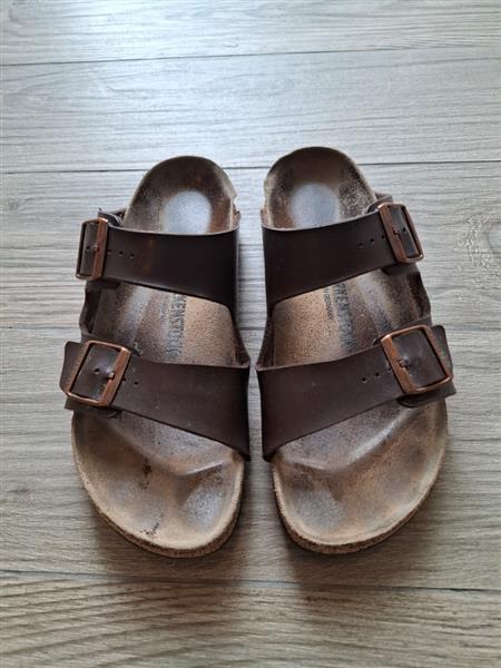 Grote foto birkenstock arizona slippers in bruin leder 43 kleding heren slippers