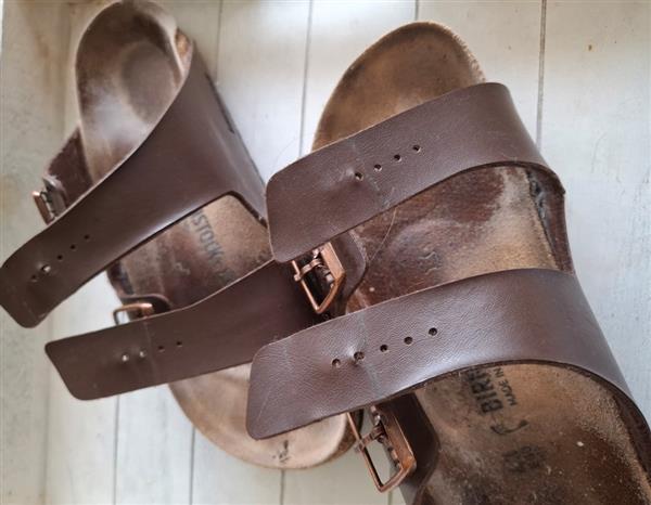 Grote foto birkenstock arizona slippers in bruin leder 43 kleding heren slippers