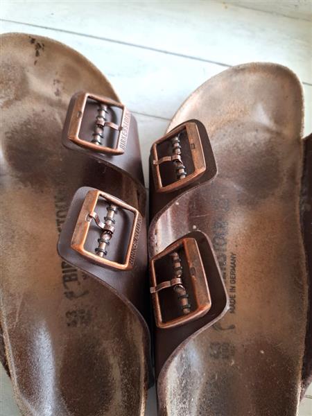 Grote foto birkenstock arizona slippers in bruin leder 43 kleding heren slippers
