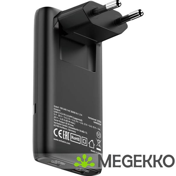 Grote foto verbatim 32354 fold n go gan 2x usb c oplader 65w computers en software overige