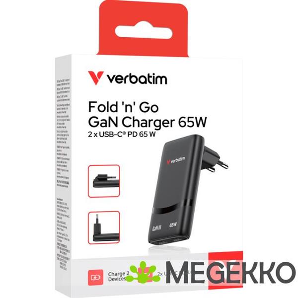 Grote foto verbatim 32354 fold n go gan 2x usb c oplader 65w computers en software overige