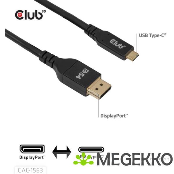 Grote foto club3d cac 1563 usb c to displayporttm 2.1 dp54 bi directional cable 8k120hz 2m 6.6ft computers en software overige