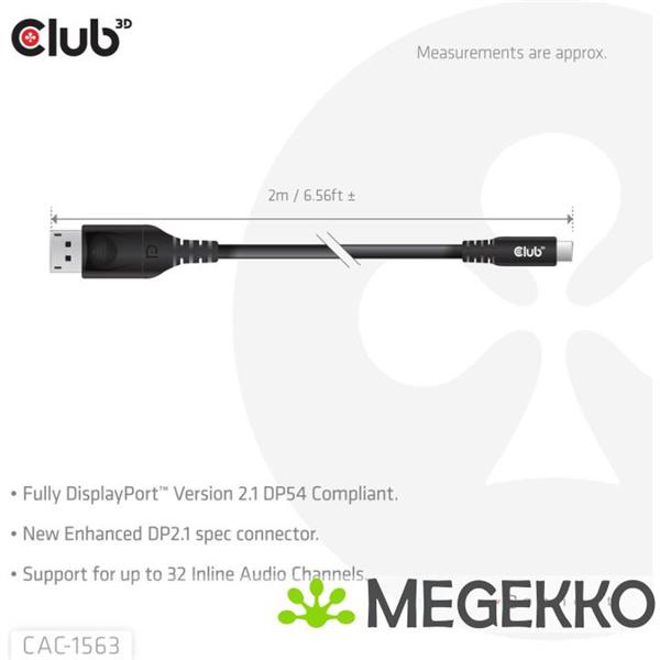 Grote foto club3d cac 1563 usb c to displayporttm 2.1 dp54 bi directional cable 8k120hz 2m 6.6ft computers en software overige