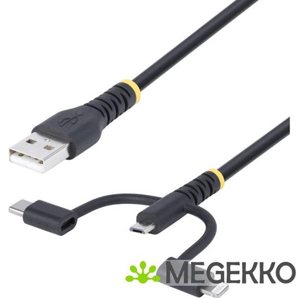 Grote foto startech.com 1m robuuste usb multi oplaadkabel usb naar lightning micro usb type c apple mfi gecer computers en software overige
