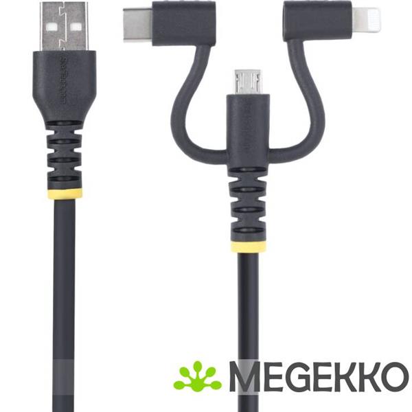 Grote foto startech.com 1m robuuste usb multi oplaadkabel usb naar lightning micro usb type c apple mfi gecer computers en software overige