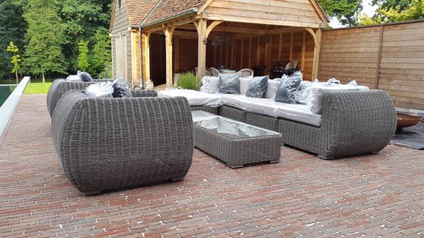 Grote foto super xxl design loungeset rond wicker grijs tuin en terras tuinmeubelen