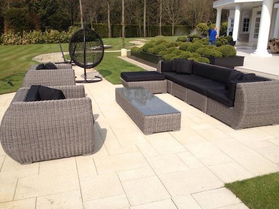 Grote foto super xxl design loungeset rond wicker grijs tuin en terras tuinmeubelen