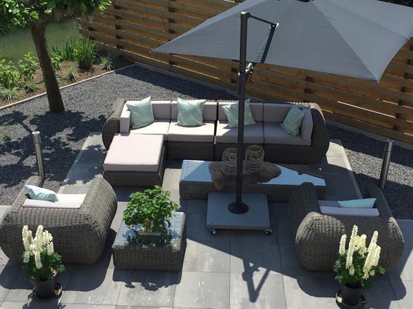 Grote foto super xxl design loungeset rond wicker grijs tuin en terras tuinmeubelen