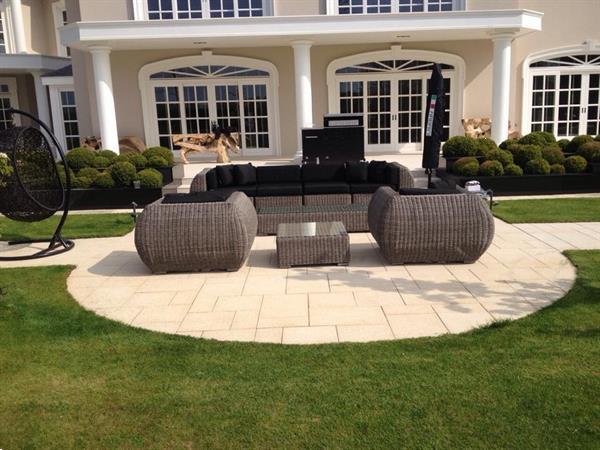 Grote foto super xxl design loungeset rond wicker grijs tuin en terras tuinmeubelen