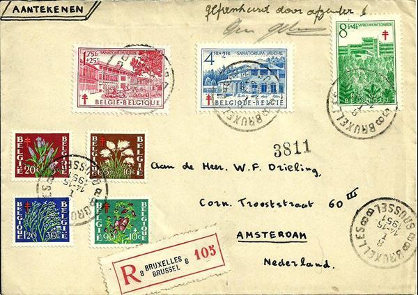 Grote foto 1951 envelop brussel amsterdam postzegels en munten belgi