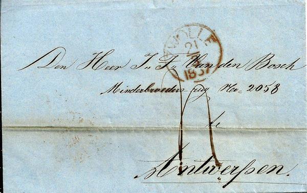Grote foto 1857 voorfil. brief zwolle antwerpen postzegels en munten nederland