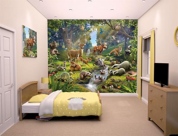 Grote foto bos dieren behang wt gratis lijm bos behang kinderen en baby inrichting en decoratie