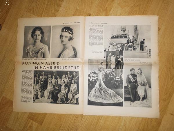 Grote foto krant uit 1935 n.a.v. ongeluk kon. astrid verzamelen koninklijk huis