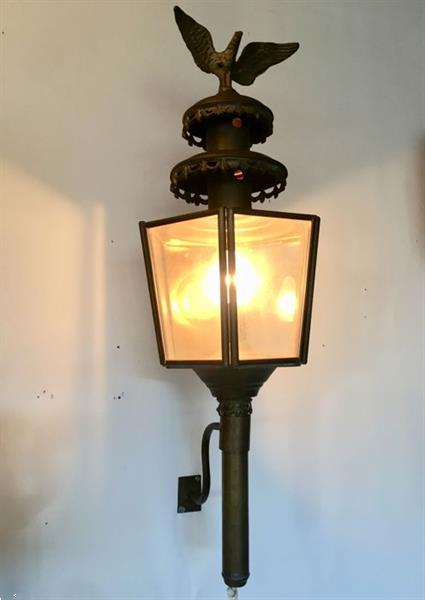 Grote foto grote originele antieke koperen koetslamp met adelaar inclus antiek en kunst curiosa en brocante