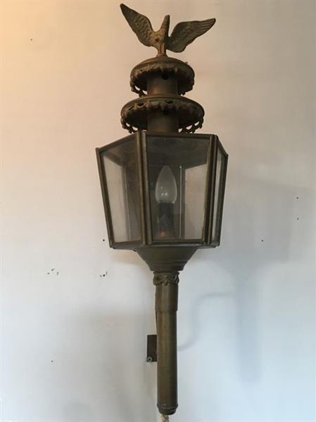 Grote foto grote originele antieke koperen koetslamp met adelaar inclus antiek en kunst curiosa en brocante