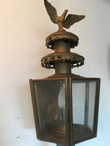 Grote foto grote originele antieke koperen koetslamp met adelaar inclus antiek en kunst curiosa en brocante